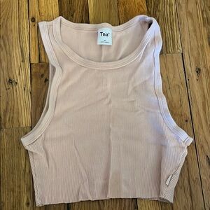 Tna Women's Pink Ribbed Cropped Tank Top